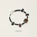 Natural Tiger's Eye & Black Tourmaline Bracelet | 925 Sterling Silver