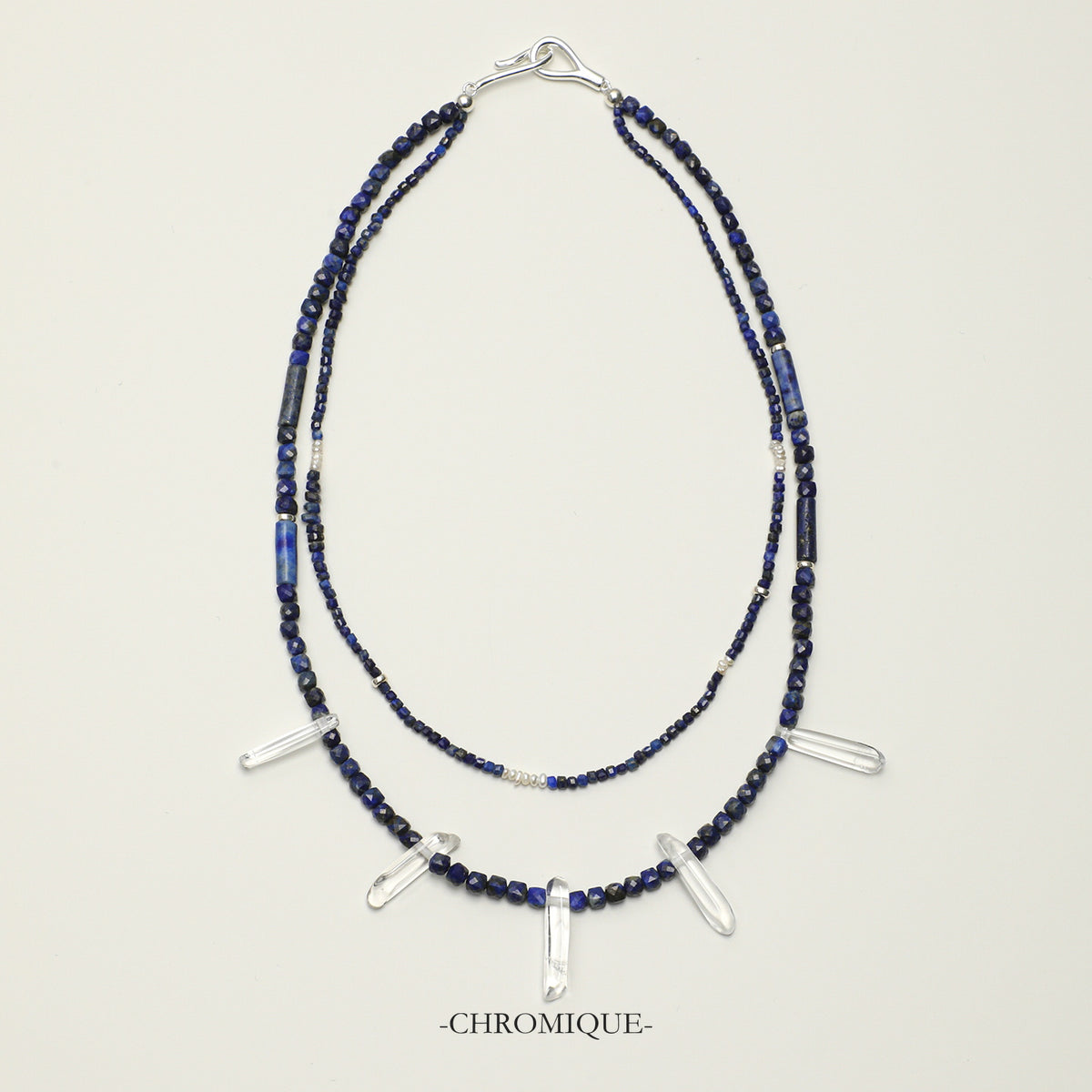 Lapis Lazuli & Freshwater Pearl Double-Layer Necklace | Sterling Silver