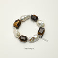 Tiger's Eye & Baroque Pearl Bracelet | Silver Accents