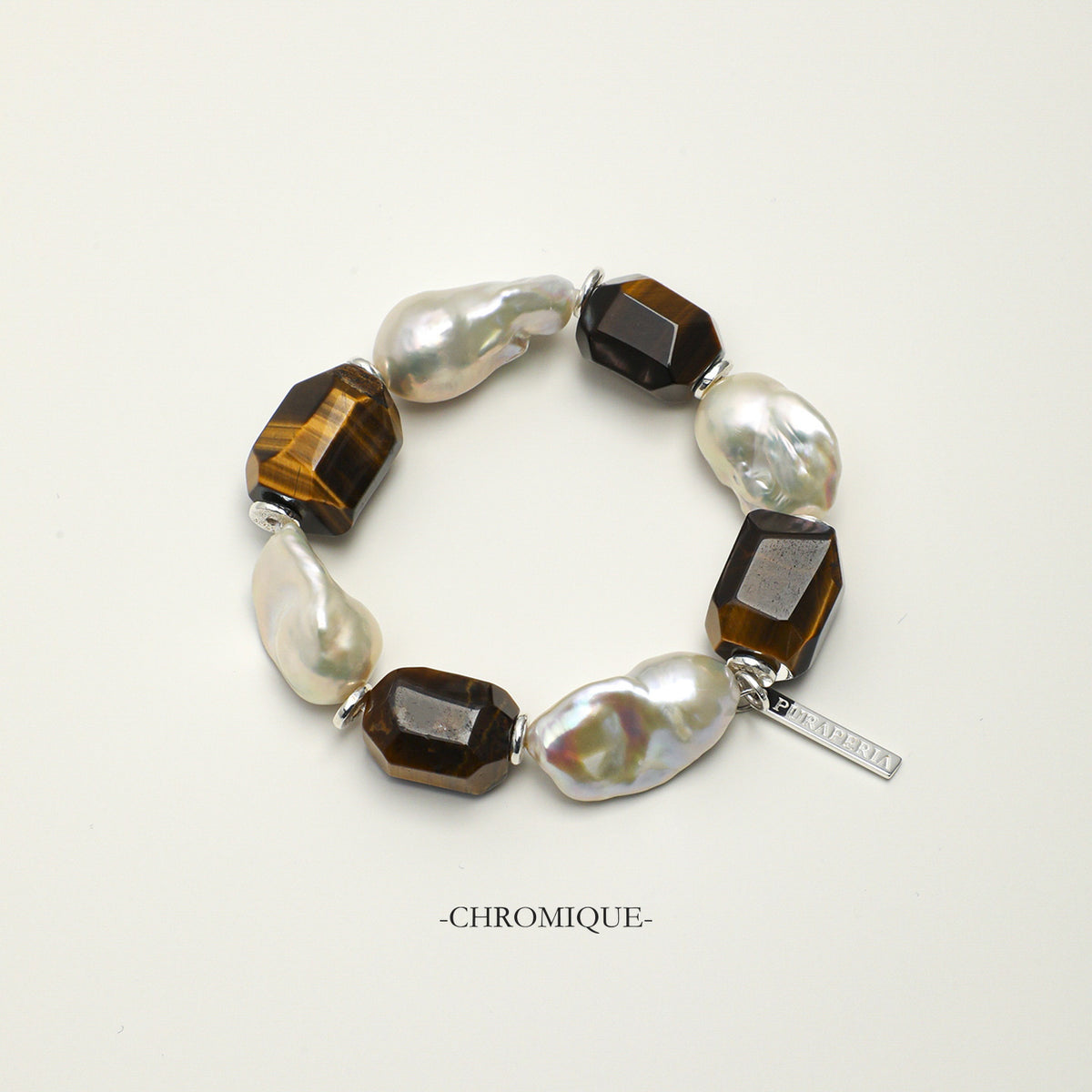Tiger's Eye & Baroque Pearl Bracelet | Silver Accents