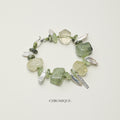 Prehnite & Citrine Bracelet with Baroque Pearls | Silver Accents