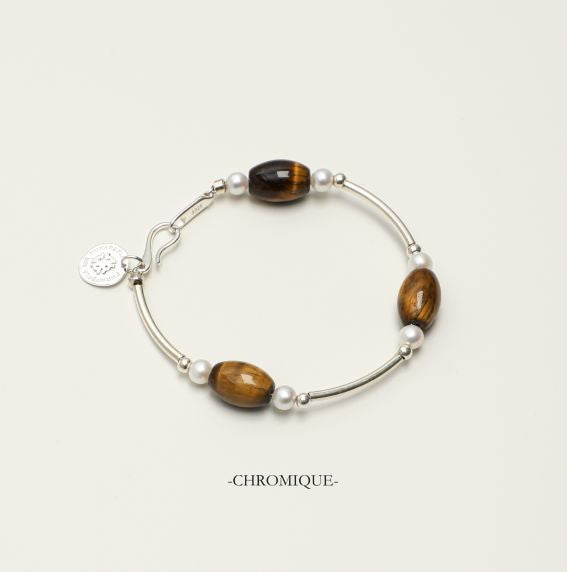 Tiger's Eye Beaded Bracelet | 925 Sterling Silver