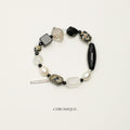 Blue Moonstone & Black Herkimer Quartz Bracelet with Black Onyx