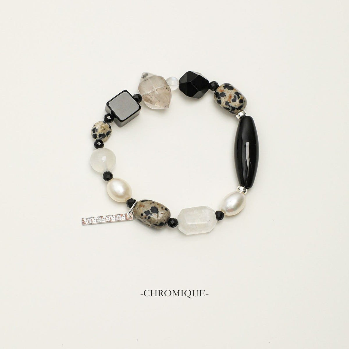 Blue Moonstone & Black Herkimer Quartz Bracelet with Black Onyx