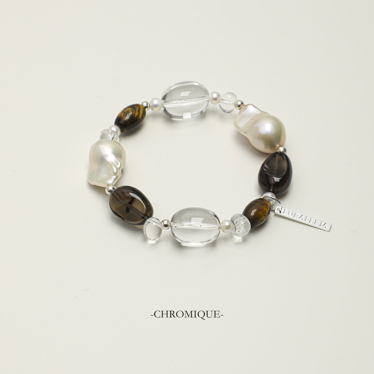 Baroque Pearl, Clear Quartz & Tiger's Eye Bracelet | Natural Gemstones