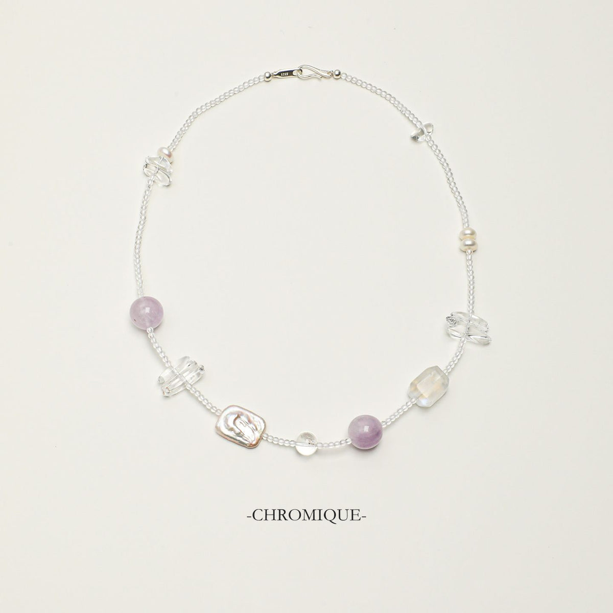 Amethyst, Clear Quartz & Blue Moonstone Necklace | 925 Sterling Silver