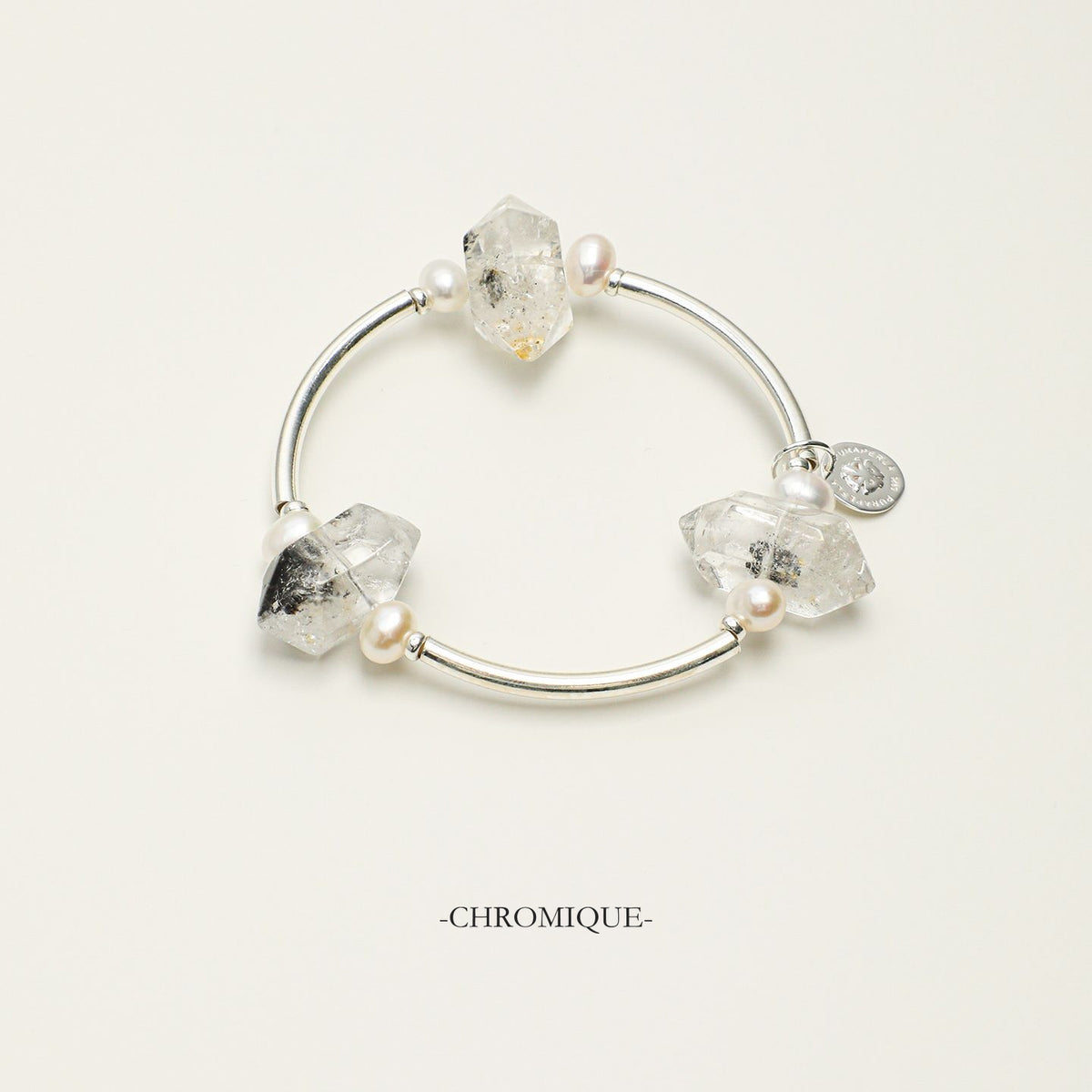 Black Herkimer Quartz & Pearl Bracelet | Silver Accents