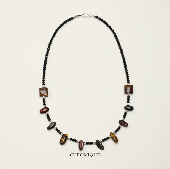 Natural Tiger's Eye & Black Tourmaline Necklace | 925 Sterling Silver