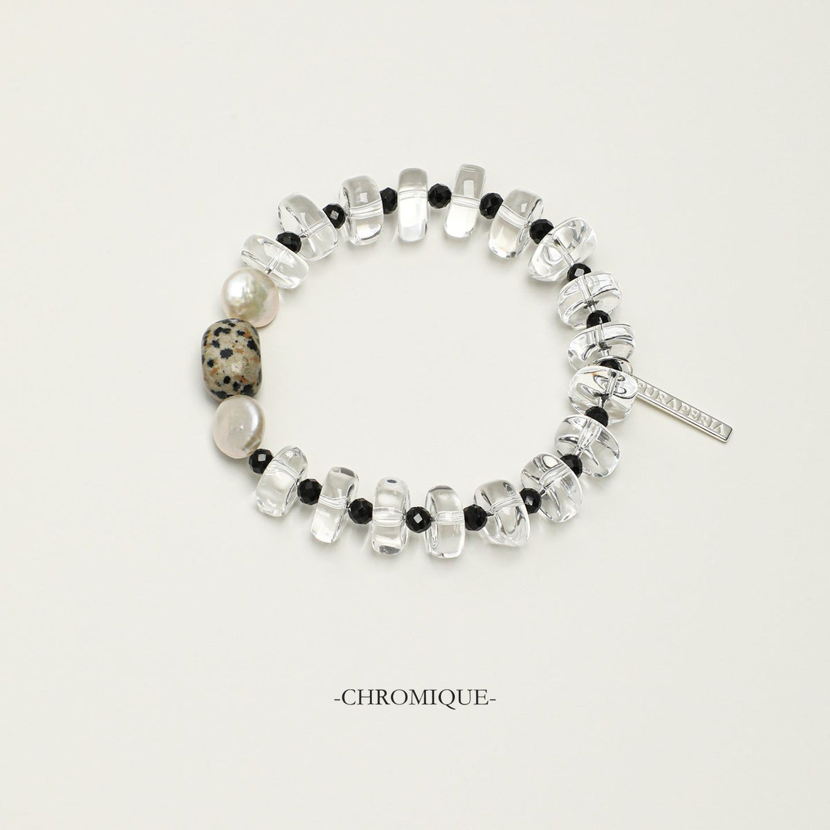 Clear Quartz & Black Tourmaline Bracelet with Baroque Pearl | Natural Gemstones