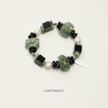 Prehnite, Black Onyx & Black Tourmaline Bracelet with Baroque Pearl
