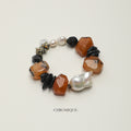 Red Sardonyx & Black Onyx Bracelet with Baroque Pearls | Natural Gemstones