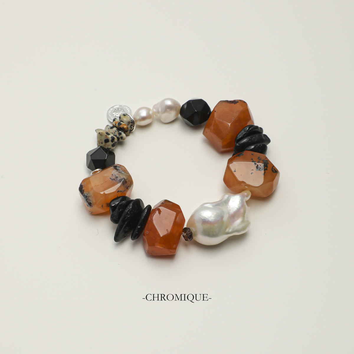Red Sardonyx & Black Onyx Bracelet with Baroque Pearls | Natural Gemstones