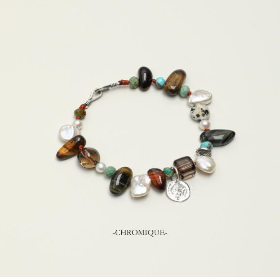 Tiger's Eye & Smoky Quartz Bracelet | Thai Silver