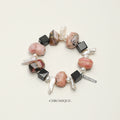 Pink Opal & Black Onyx Bracelet with Baroque Pearls | 925 Sterling Silver