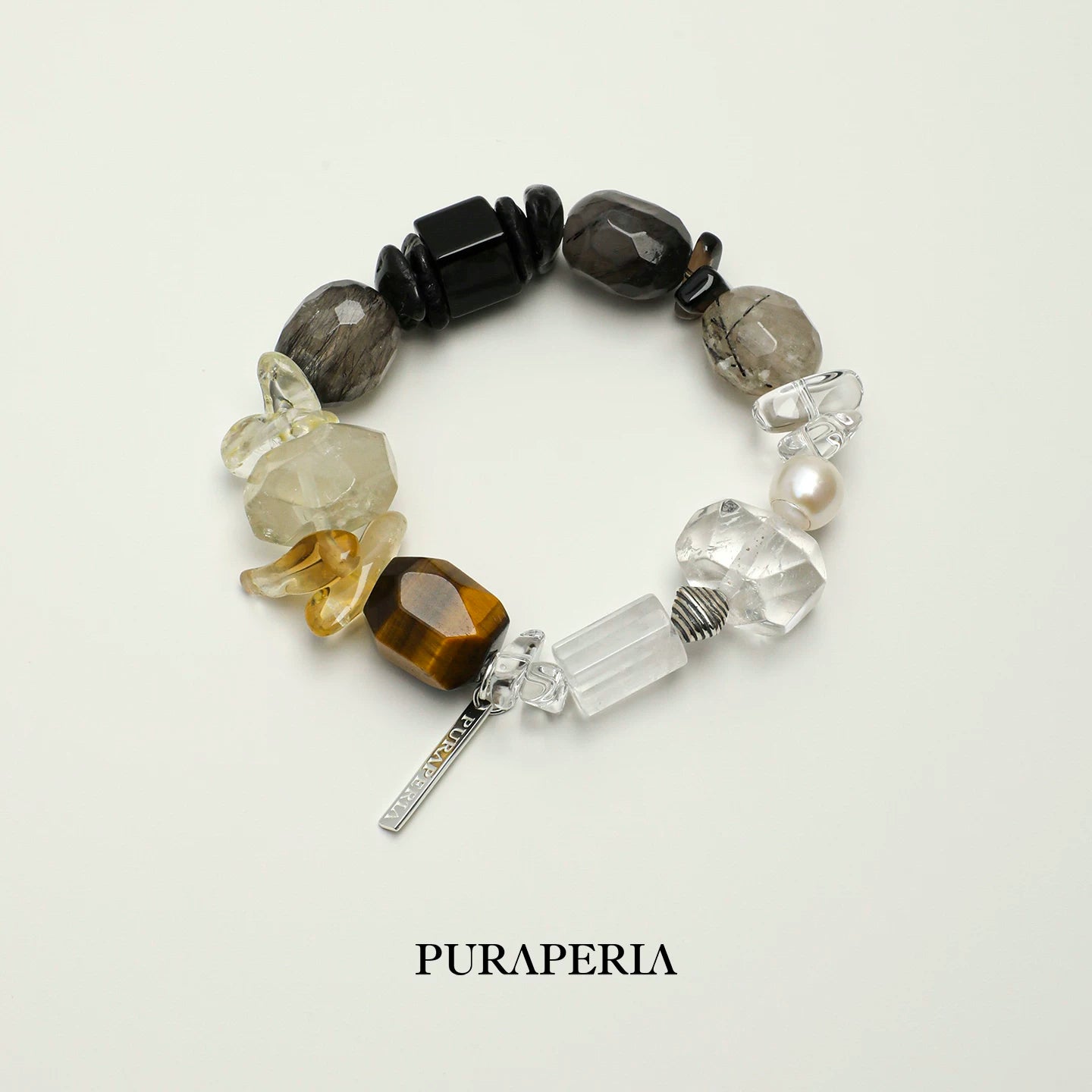 White Crystal & Black Tourmaline Baroque Pearl Bracelet